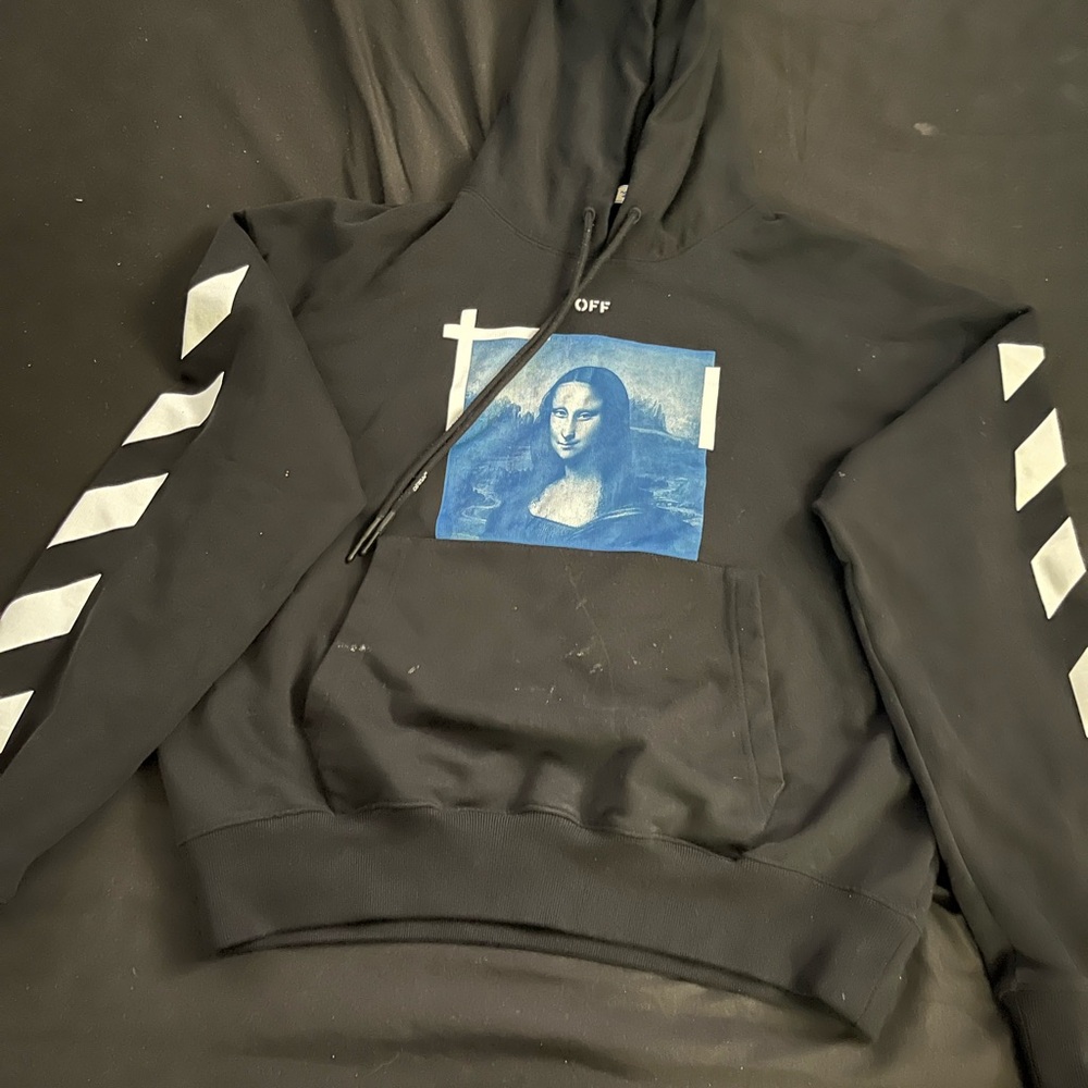 Off-White Black Hoodie with Mona Lisa Print